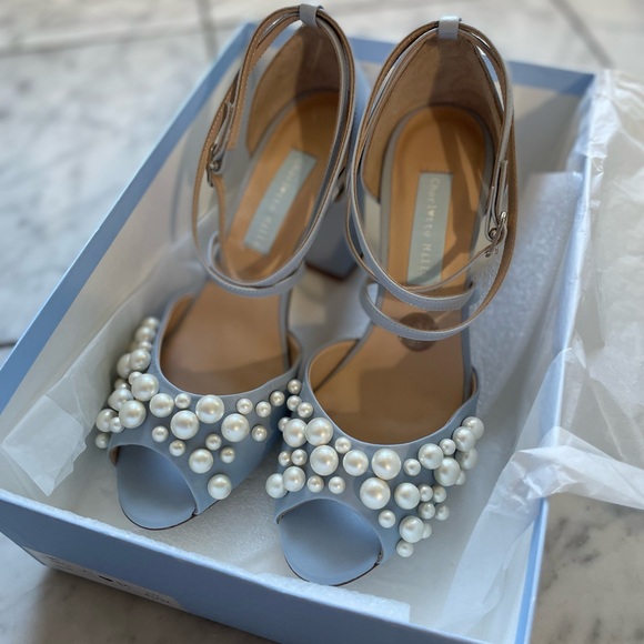 Brand New in Box! Charlotte Mills stacked blue heels - Picture 7 of 9